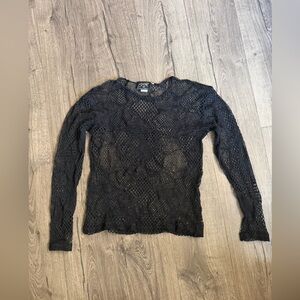 VTG Shrine Hollywood Black Goth Distressed Net Long Sleeve Top Women’s L